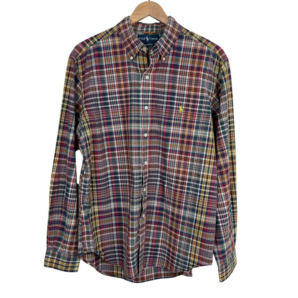 Ralph Lauren Madras Plaid Classic Fit Shirt Men's Large Modern Preppy